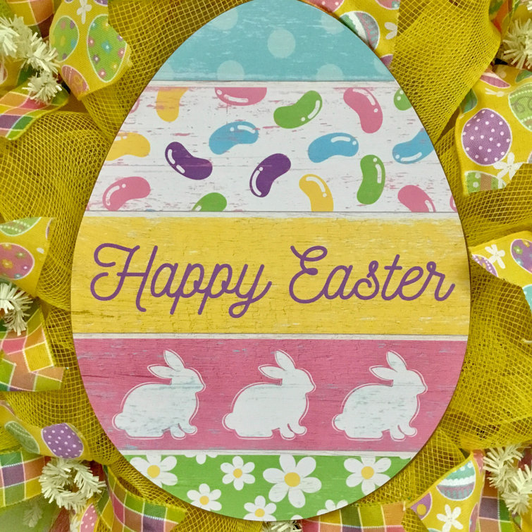 The Holiday Aisle® Easter Wreath with Wood Yellow and Pink Decorated